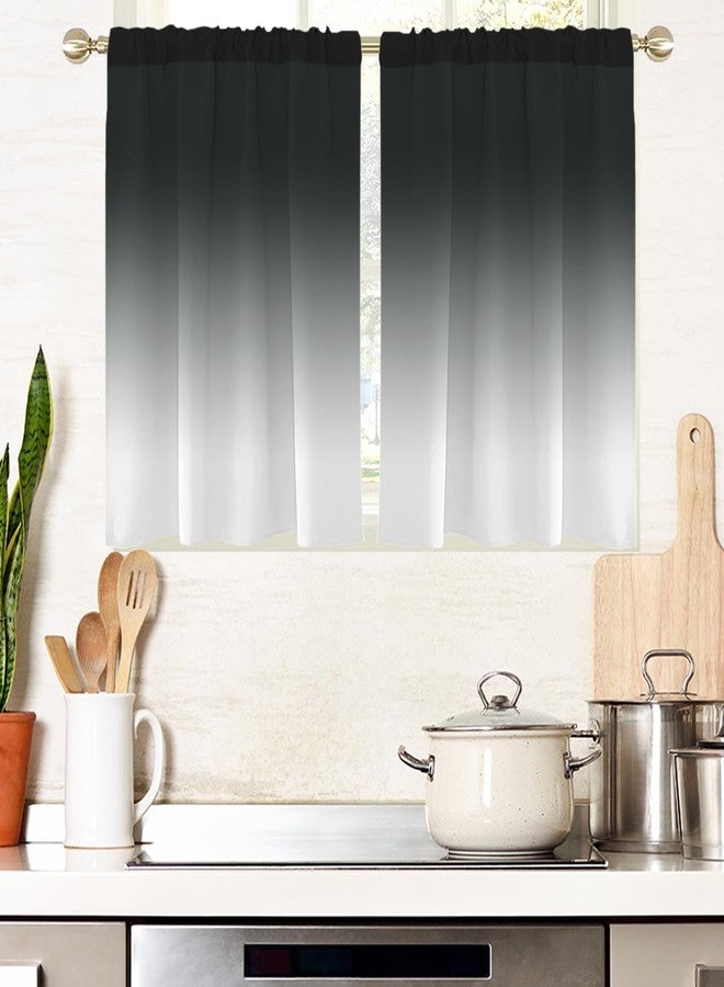 AAtter Black and Grey Window Curtains Kitchen White Gray Ombre Mens Modern Art Goth Gothic Small Short Home Living Room Bedroom Bathroom Drapes Treatment Tiers Fabric 1 Pair, 27.5" W x 39" L, Gradient - Image 1